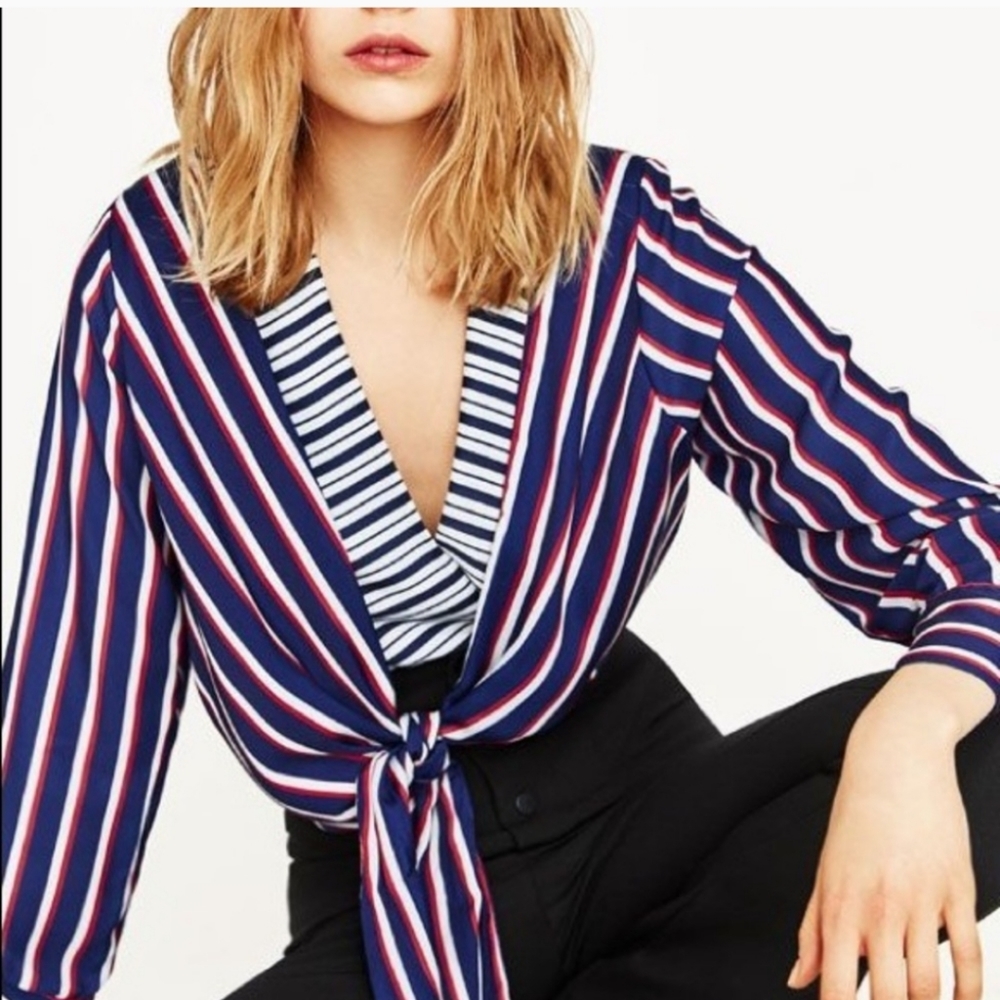 ZARA striped v-neck bodysuit / blouse, M